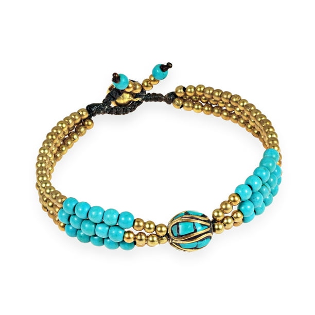Tibetan Turquoise Bead Gemstone Bracelet Beads Bangle Beaded Key And Bell Design